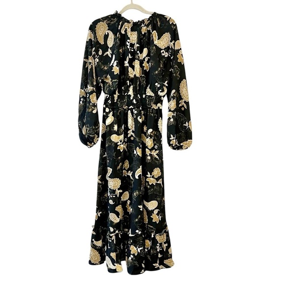 Floral Black and Tan Maxi Dress, Womens M, Sheer, Feminine, Flowly - Picture 3 of 9